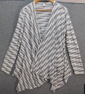 Maria Gabrielle Cardigan Sweater Womens Size 1X White Black Striped Open Front